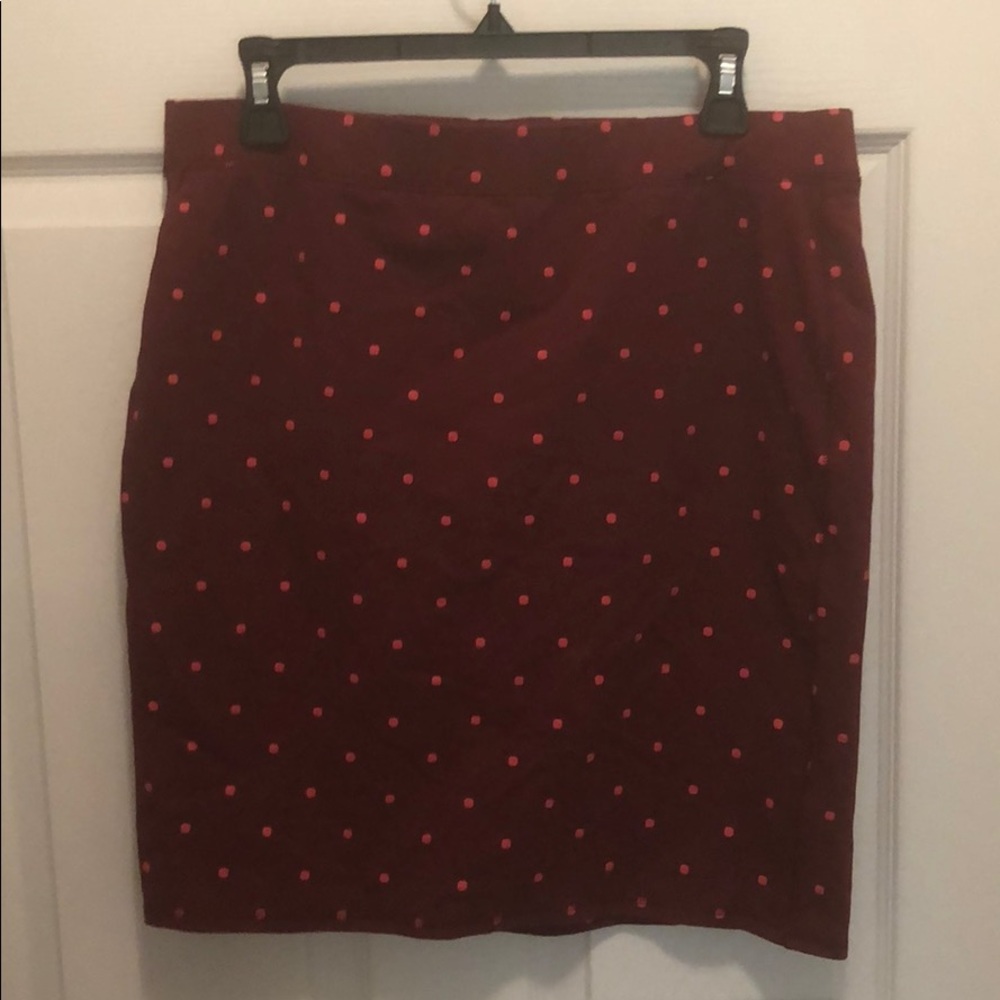 Burgundy and pink dot pencil skirt